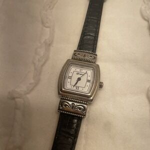 Vintage Brighton Watch Womens Wristwatch Silver Hearts Black Strap UNTESTED